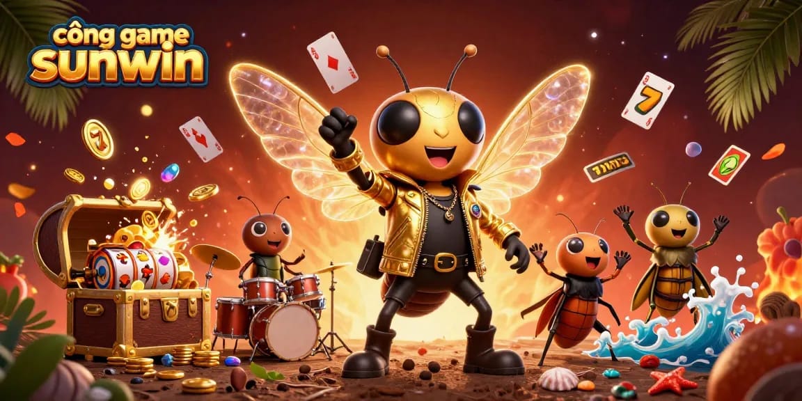 Experience the exciting cổng game sunwin with a vibrant 3D scene of unique casino characters and elements.
