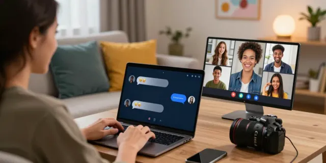 Engaging sex chat scene with diverse users in a cozy virtual setting.