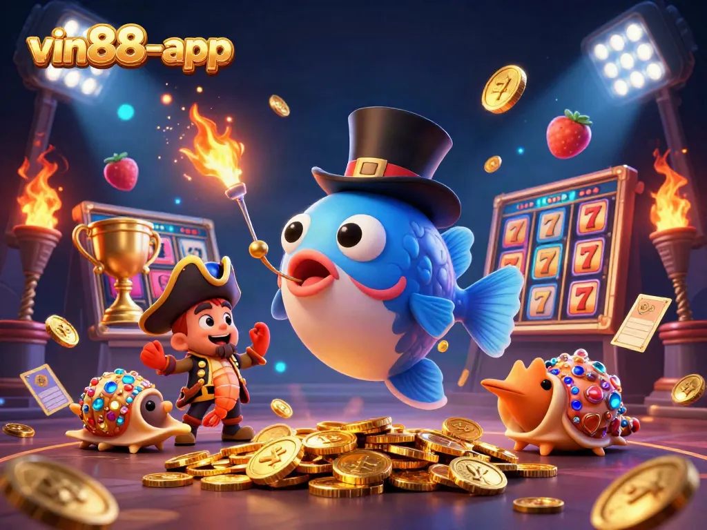 Experience thrilling wins at vin88-app with a vibrant casino scene featuring dynamic gaming elements.