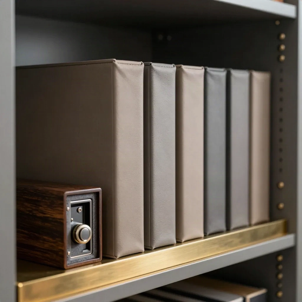 Tiefer Blick in einen Tresorschrank mit Reserveboxen, Goldtablett und Notfall-Kassette.