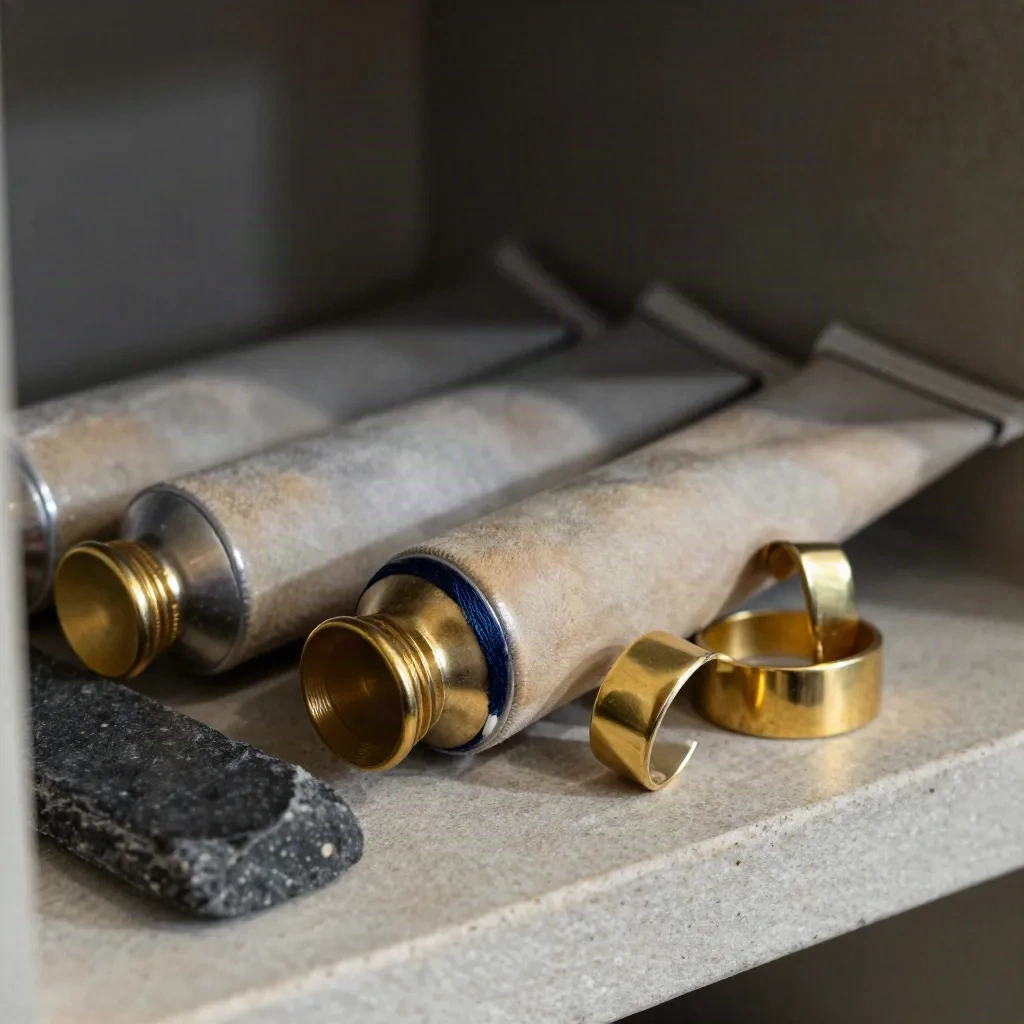 Makro von Bond-Rohren, Messring aus Messing und Schieferstein im Archiv.