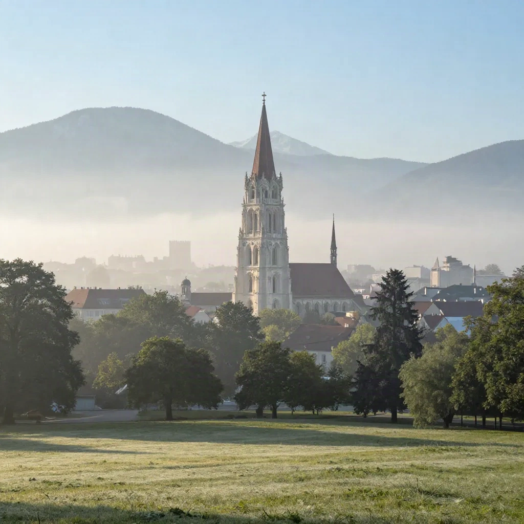 München mit Frauenkirche über morgendlichem Dunst und ruhigem Oberbayern-Parkland