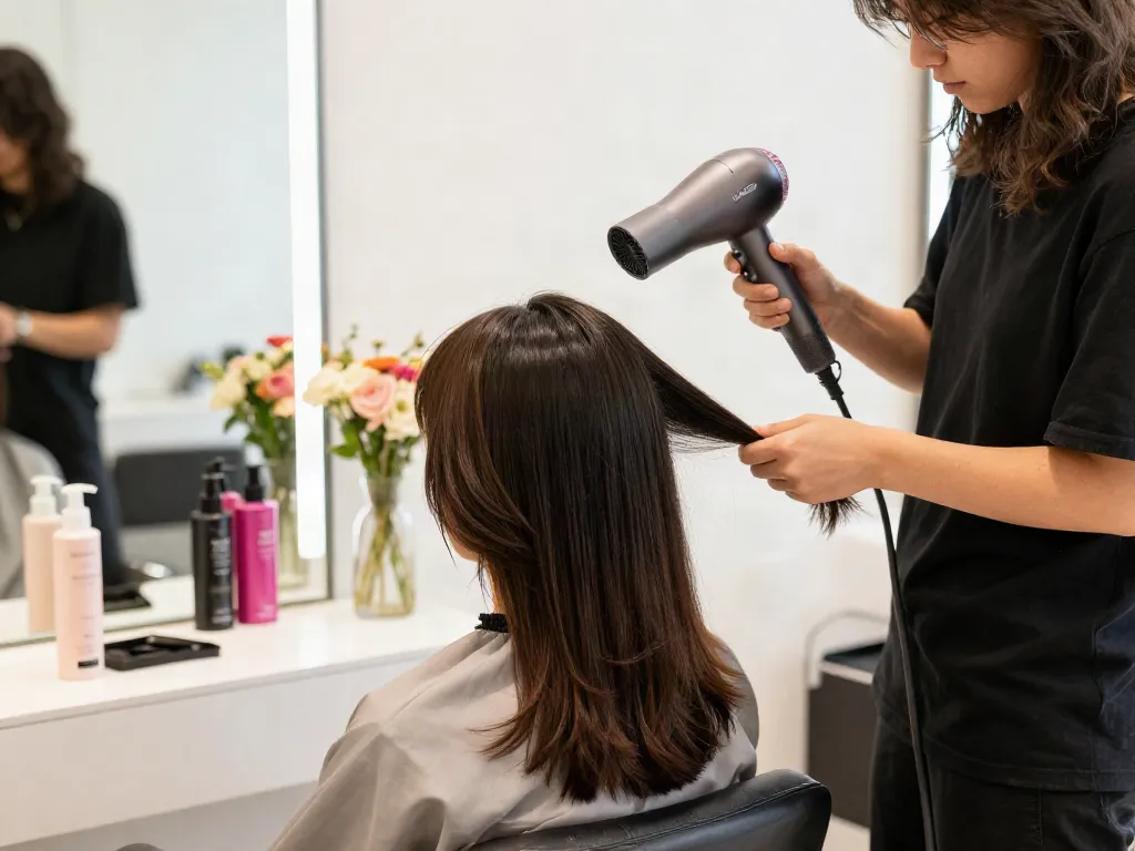 Der beste ionen haartrockner im Einsatz in einem modernen Beauty-Salon zur Haarstyling.