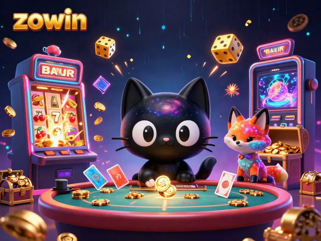 Experience thrilling gameplay at Zowin with vibrant casino elements in a dazzling cosmic setting.