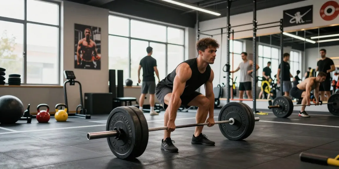 Ein Bodybuilder hebt Gewichte im Fitnessstudio mit Deus Medical Produkten zur Leistungssteigerung.
