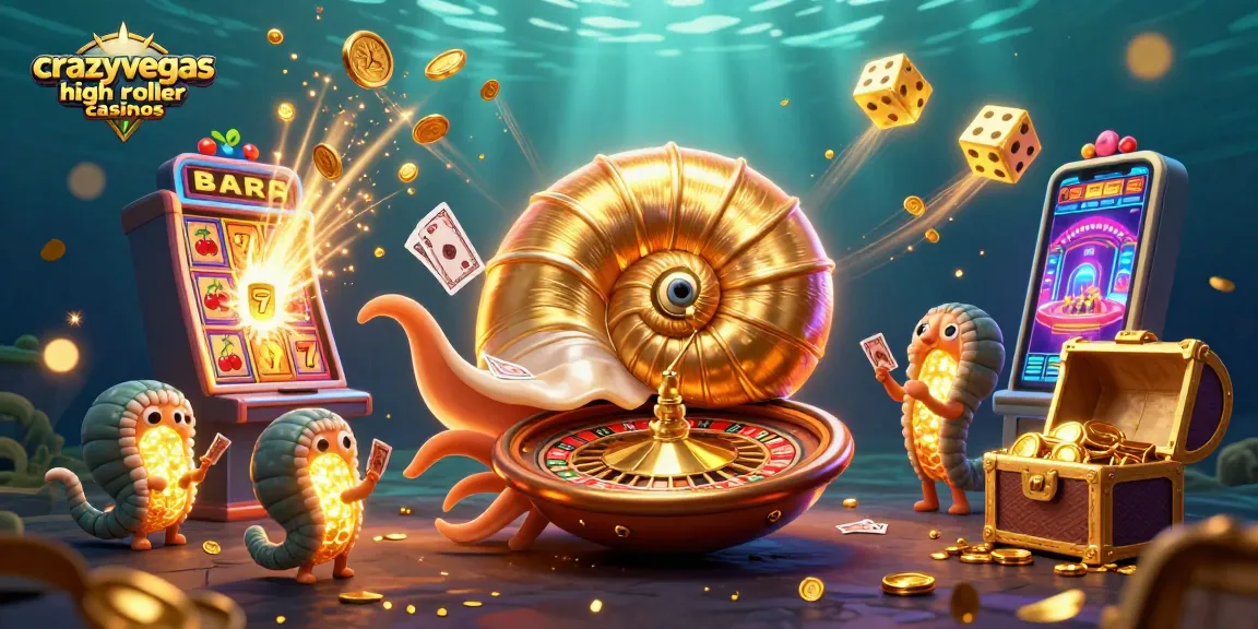 Catch the excitement at crazyvegas high roller casinos with a 3D nautilus roulette wheel and vibrant gaming elements.